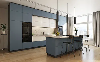 Cocina con cubierta de mármol